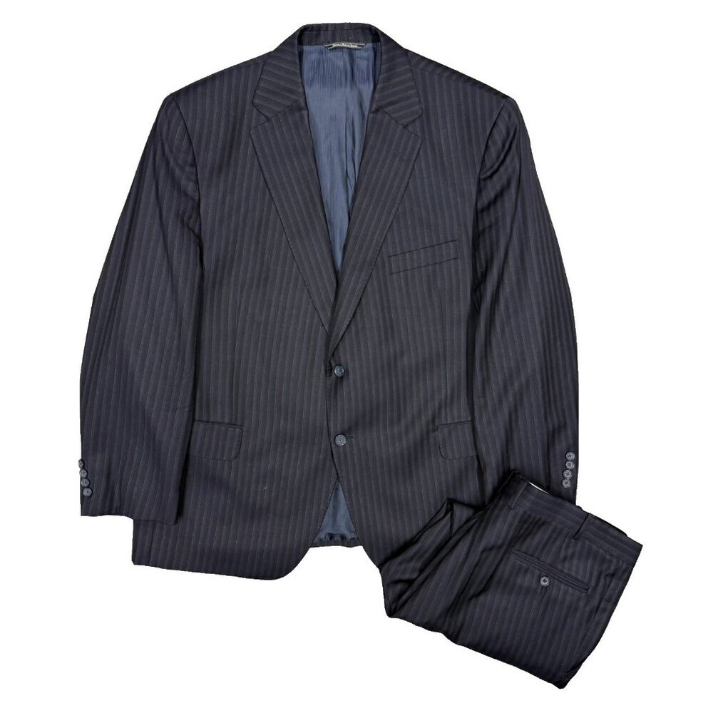 Jack Victor Suit Striped 2pc Wool Navy Blue Super 100's 44 XS 38x25